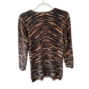 Talbots 100% Cashmere Brown and Black Animal Print Sweater Size S Cozy Luxury
